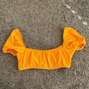 H&M Bright Orange Puff-Sleeve Crop Top